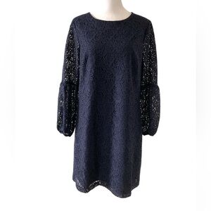 Ann Taylor 6 lace dress navy blue statement sleeves